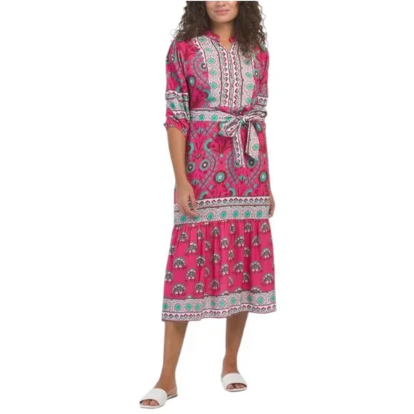 CELINA MOON | Dresses | Celina Moon Threequarter Sleeve Mixed Print Midi  Dress | Poshmark
